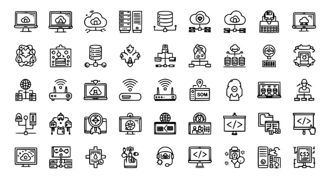 Information technology icon set with computer server cloud and database symbols vector