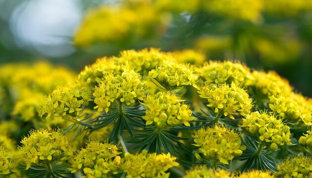 Cypress Spurge Euphorbia Cyparissias Yellow Flowers Closeup Selective Focus