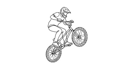 Extreme cyclist doing a wheelie on a mountain bike, dynamic line art illustration © Wesi