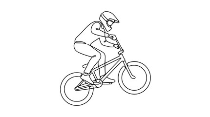 Naklejka premium BMX rider performing a trick on a bicycle, continuous line drawing art