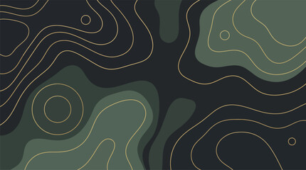 Abstract Topographic Map Background with Fluid Contour Lines and Organic Shapes in Dark Grey and Green © The blitz