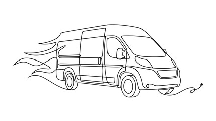 Fototapeta premium Speeding Van Line Art: Express Delivery, Logistics, Motion Blur Effect
