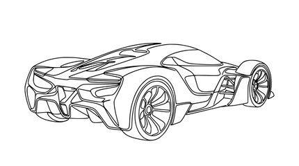 Naklejka premium Futuristic Sports Car Line Art - Sleek, Aerodynamic Design, White Background
