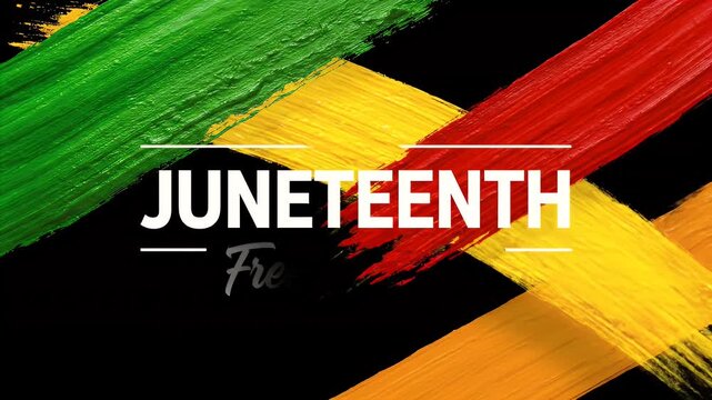 Juneteenth freedom day animation with colorful paint brush strokes on a black background motion