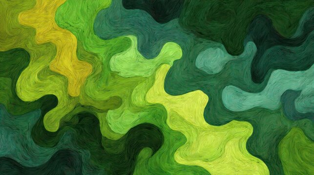 Textured abstract pattern displays flowing waves of vibrant green and yellow hues