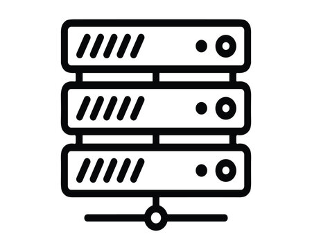 Server rack icon, technology, data storage, network, database, computer hardware, isolated on white.