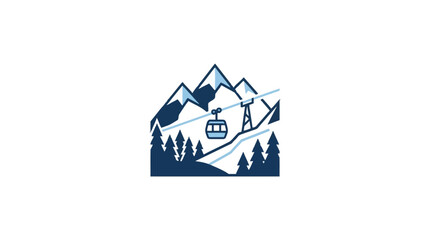 Minimalist graphic icon of a ski lift gondola in snowy mountains. © ikhsan fadhilah
