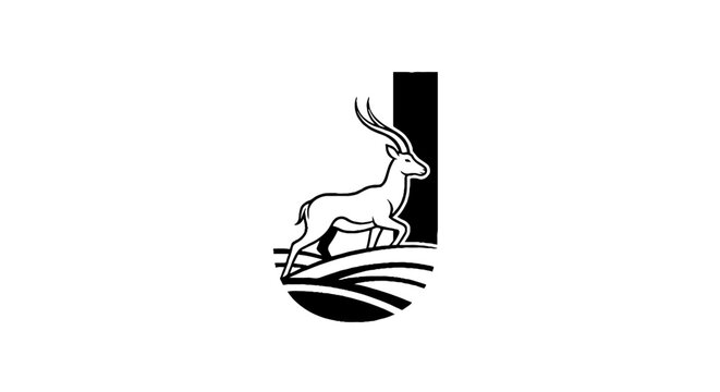 Elegant antelope silhouette with curved horns standing on wave.