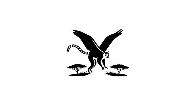Eagle soaring above trees in minimalist black silhouette.