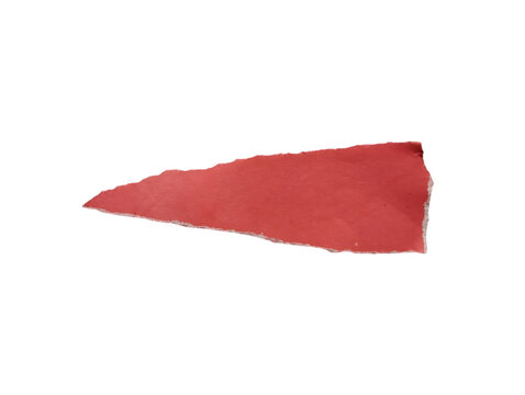 A single piece of torn red paper with a rough edge texture on a plain surface for craft projects isolated on transparent background