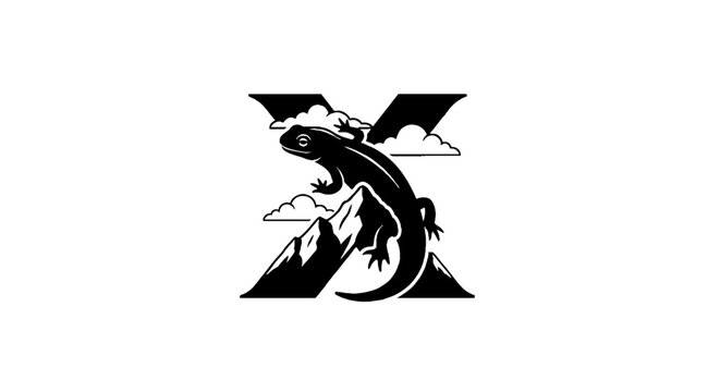 Black and white lizard logo with stylized X design.