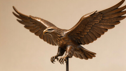 Obraz premium Bronze eagle statue in flight emphasizing the majestic scale of the natural world
