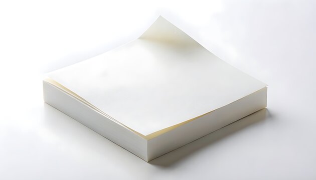 A stack of white notepad with a blank sheet on top on a table indoors.