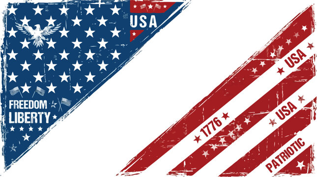 Grunge american flag border with eagle stars and patriotic text