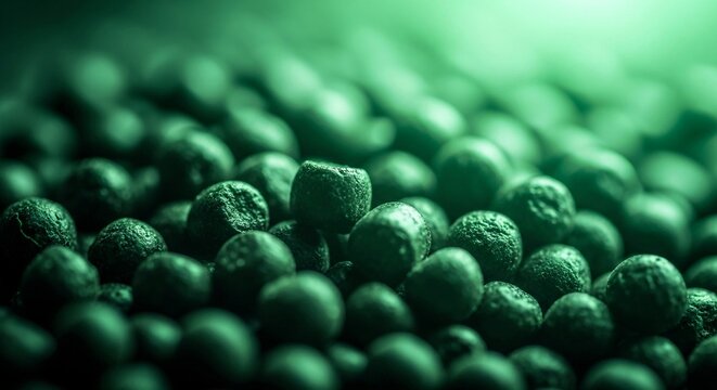 Detailed Macro Close-Up of Green Organic Pellets or Seeds