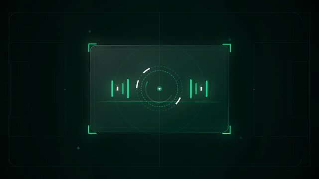 Abstract animated digital target with fluctuating equalizer bars, tech interface