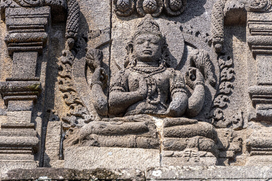 The reliefs of the Prambanan temple are carved on the inner wall of the balustrade