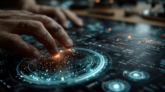 Algorithmic creativity interactive AI dashboards digital overlays futuristic generative art graphics immersive design simulations AI-driven creative visualization elements