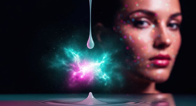 Woman with colorful liquid drop.