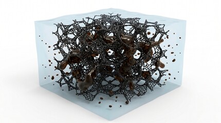 Fototapeta premium 3D Microscopic Diagram of Graphene Aerogel Absorbing Oil Spills