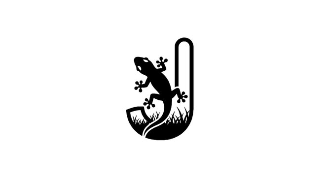 Black and white gecko on crescent moon icon.