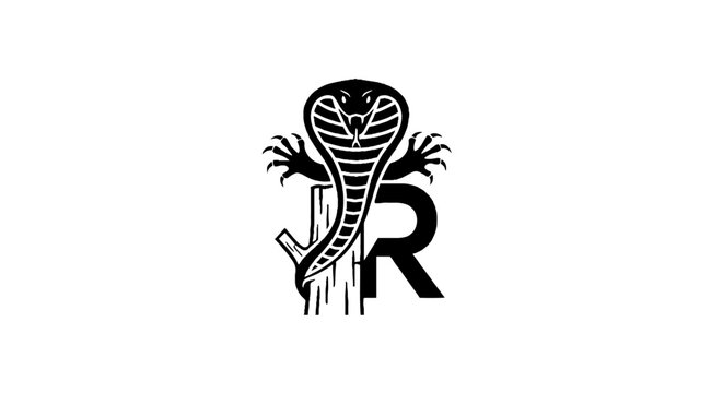 Stylized Cobra Snake Wrapped Around Letter R Logo.