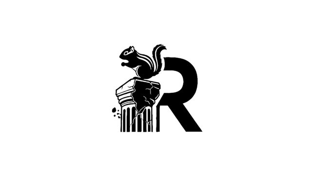 Black and white griffin logo with letter R design.