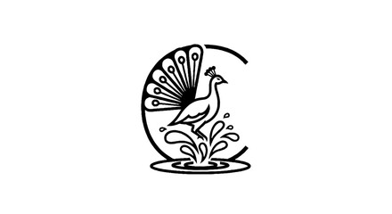 Fototapeta premium Elegant peacock logo with decorative tail feathers.