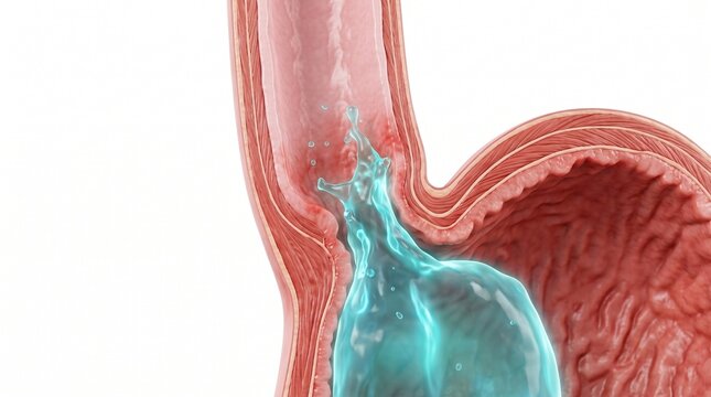 3D Cross-Section of Acid Reflux breaching the Lower Esophageal Sphincter