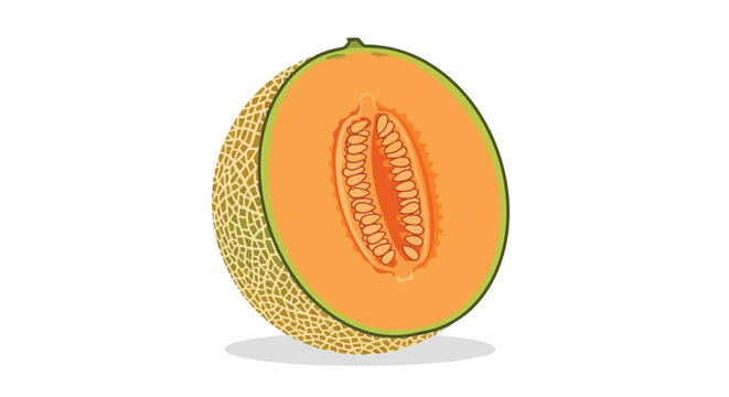 Ripe Cantaloupe Melon Half Vector Illustration with Juicy Orange Pulp and Seeds Isolated on White Background Graphic