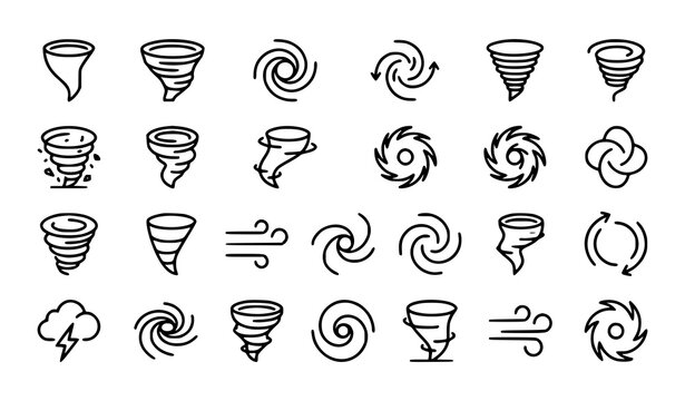 Minimal Tornado and Cyclone Outline Icons Collection with Weather Storm Wind Symbols