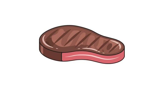 Grilled Beef Steak Vector Illustration with Dark Grill Marks and Medium Rare Pink Texture Isolated on White Background
