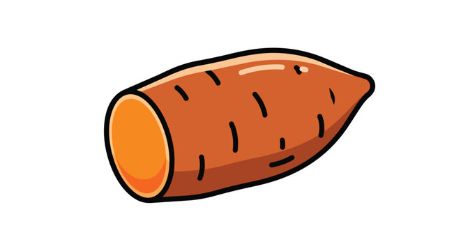 Fresh Sweet Potato Slice Vector Illustration, Organic Orange Yam Root Vegetable Cartoon Icon for Food Label Design