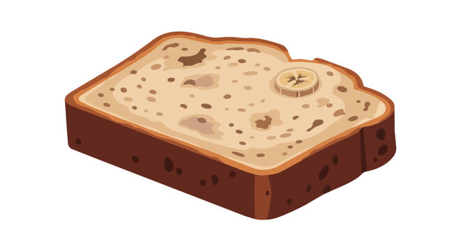 Delicious Homemade Banana Bread Slice Vector Graphic, Sweet Bakery Pastry, Healthy Snack, Isolated Breakfast Food.