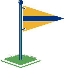 Nautical pennant flag on pole, yellow and blue triangular maritime signal flag, sports corner flag vector illustration on grass © Dr Nadeem