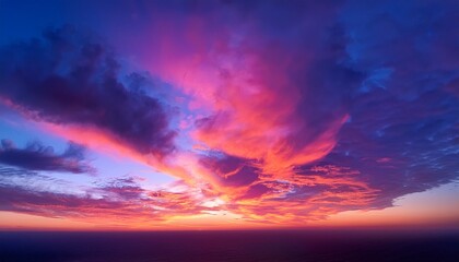Obraz premium Purple Pink Sunset Sky Orange Blue Clouds Background Nature