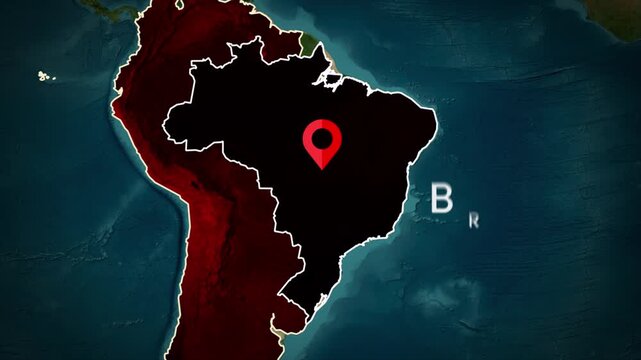 brazil map animation, country highlight, location pin marker, geographic boundary, south america map overlay