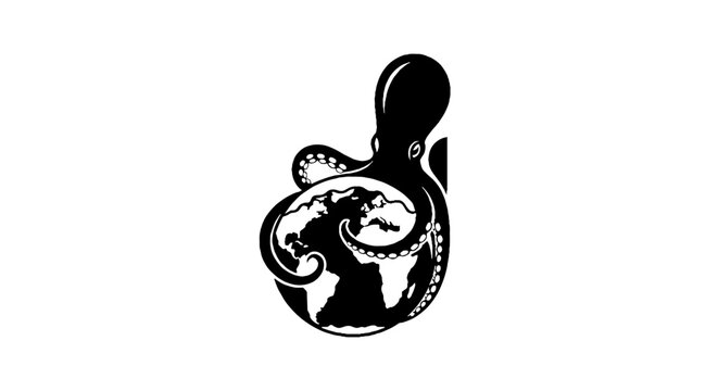 Octopus Wrapped Around Globe Illustration.