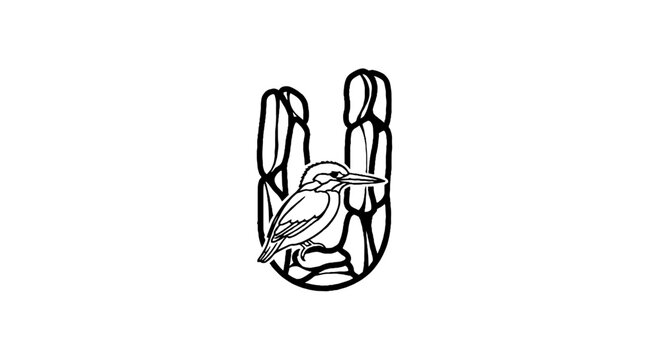 Minimalist Woodpecker Illustration in U Shape Design.