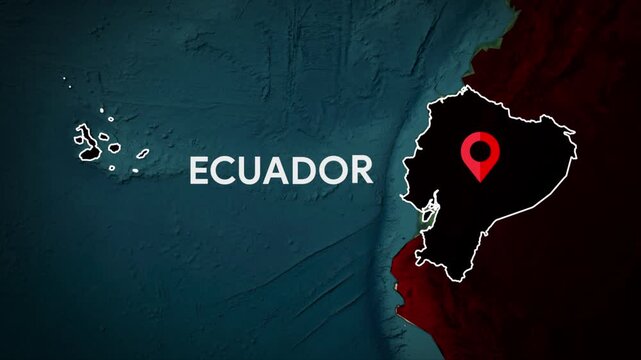 Animated Map of Ecuador Country Highlighted with Location Pin and Label on Dark Background