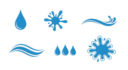 Naklejka premium Collection of Blue Water Droplets and Wave Icons for Graphic Design and Environmental Projects