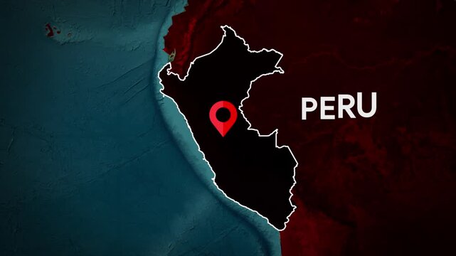 Animated Map of Peru Country Highlighted with Location Pin on Dark Background
