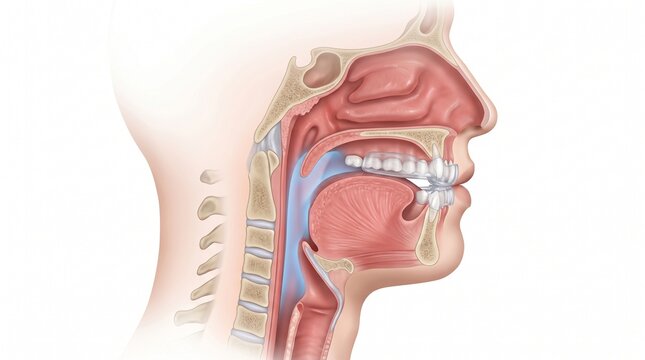 3D Profile Diagram of a Mandibular Advancement Device Opening the Airway