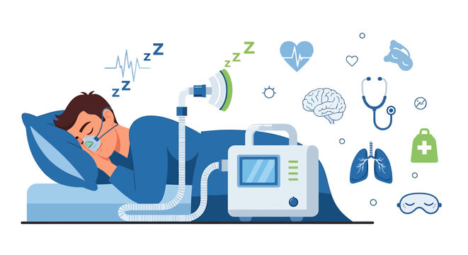 Man using cpap machine for sleep apnea treatment