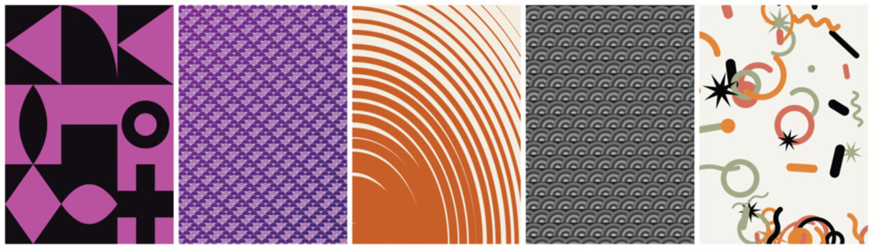 Vibrant abstract and geometric backgrounds for modern web design packaging or textile projects. Poster set.