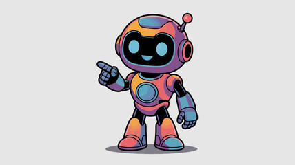 Fototapeta premium Robot pointing colorful cartoon character illustration vector animation digital art