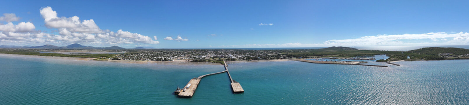 Spectaculat cinematic aerial panorama of Bowen Queensland Australia