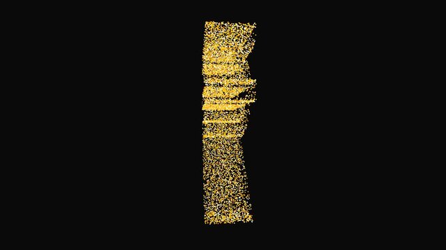 Mesmerizing gold glitter particles creating a luxury Indian Rupee symbol on a solid black background. Premium visual for elite South Asian finance and wealth.
