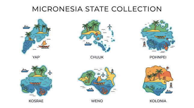 Micronesia State Collection: Yap, Chuuk, Pohnpei, Kosrae, Weno, Kolonia
