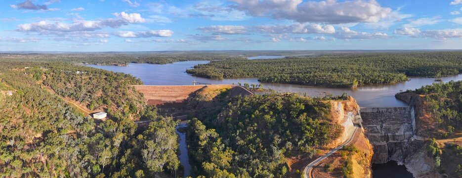Spectacular aerial parorama of Lake Boondooma Queensland Australia